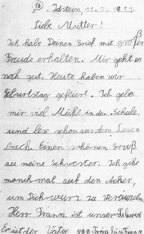 Bild: Der letzte Brief von Emil W. aus der »Kinderfachabteilung« Kalmenhof bei Idstein , 11. Februar 1944, S. 1