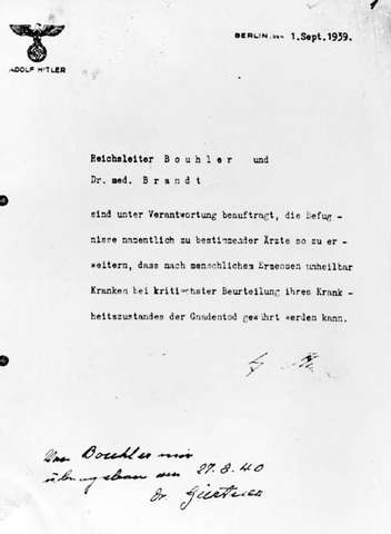 Bild: »Euthanasie«-Erlass Hitlers, 1.9.1939