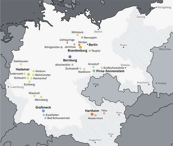 Bild: Tötungsanstalten und Zwischenanstalten der »Aktion T4«